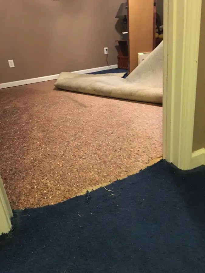 Carpet pad removal revealing water damage during Drying & Dehumidification in Wylie